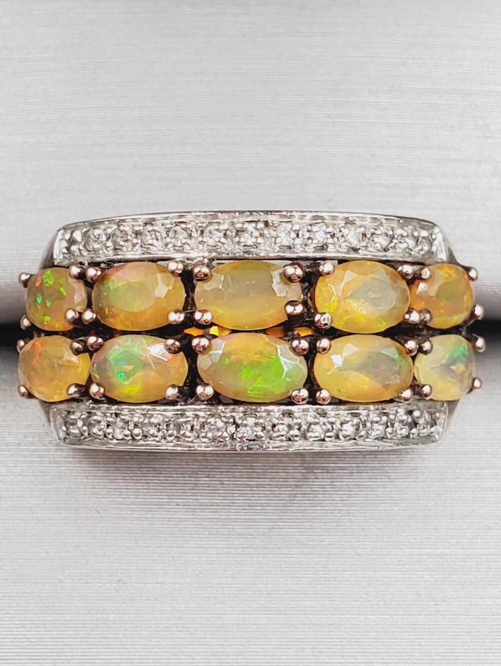 Opal Multi-Row Band Ring - Yellow Gold - 925 Sterling Silver